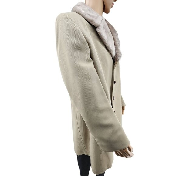 Vintage London Fog Mens Beige Overcoat With Faux Fur, Men's 44L - Picture 6 of 12